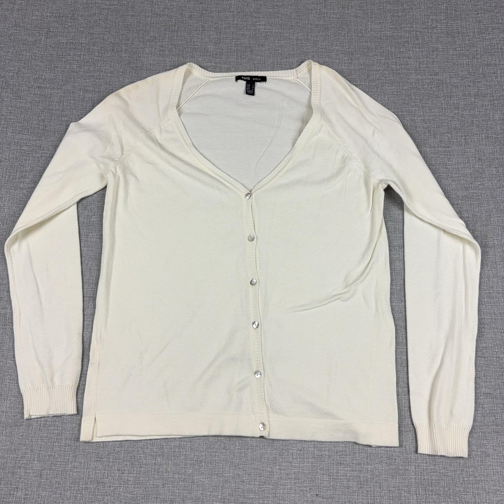 MNG BASICS Cardigan Sweater Womens M White V Neck Button Knit Mango